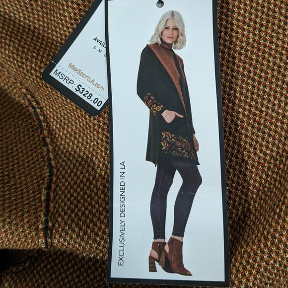 ❤️MAXSPORT Hooded Knit Sweater Duster Open Cardigan Jacket Floral Women's Sz S